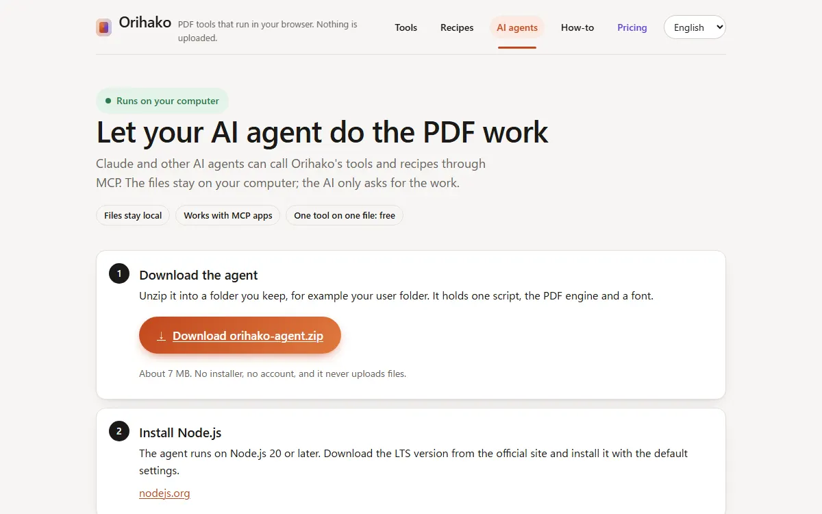 The AI agents tab with the download