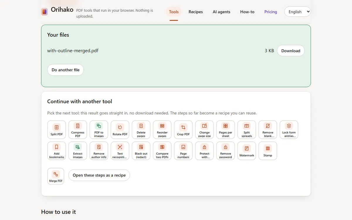 The results with download buttons