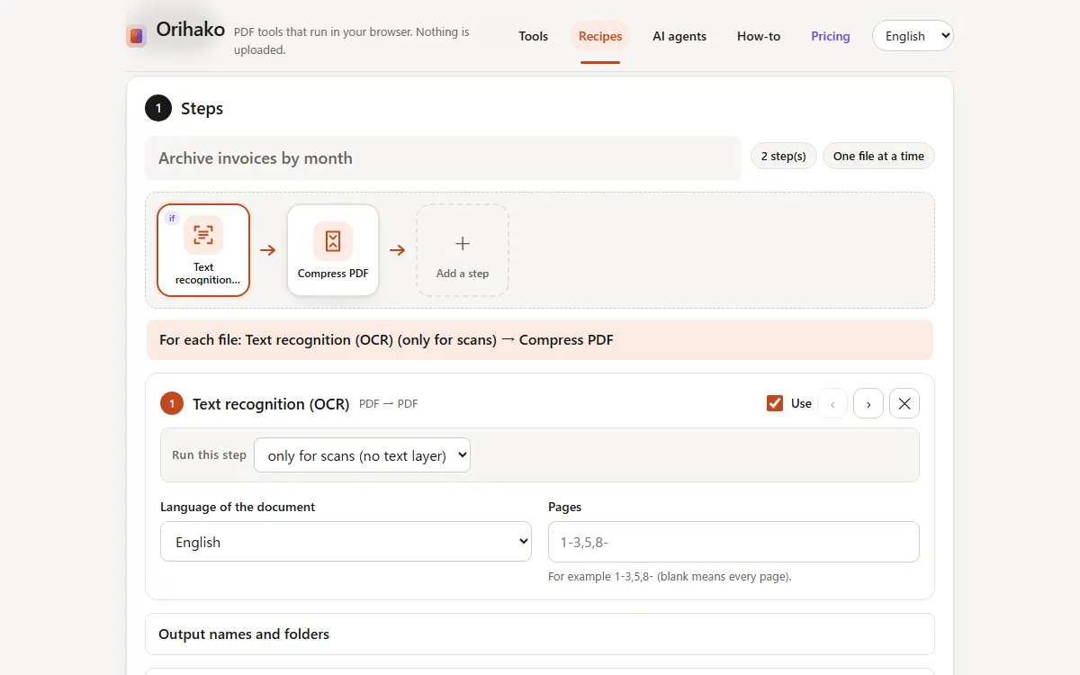 A recipe ready on the recipe page