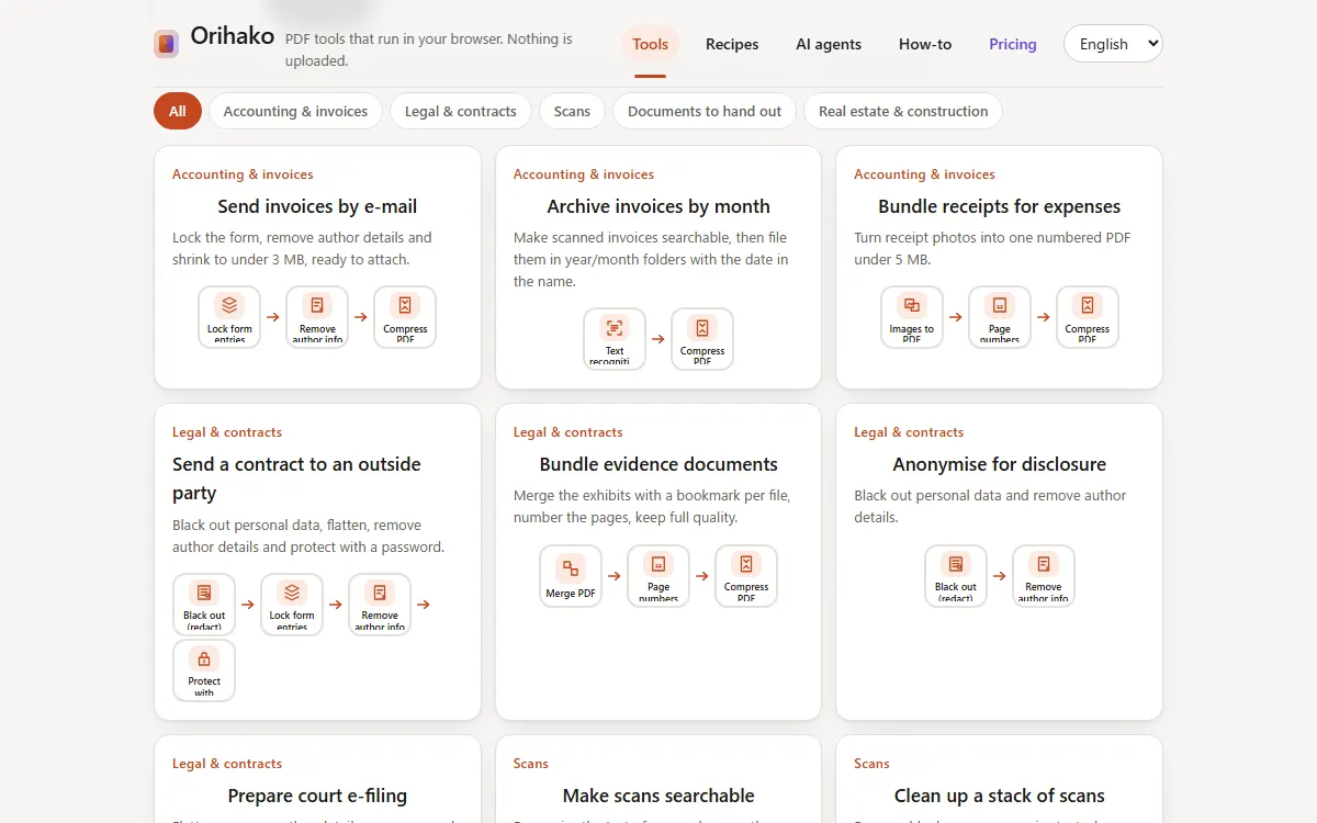 Recipe cards grouped by field
