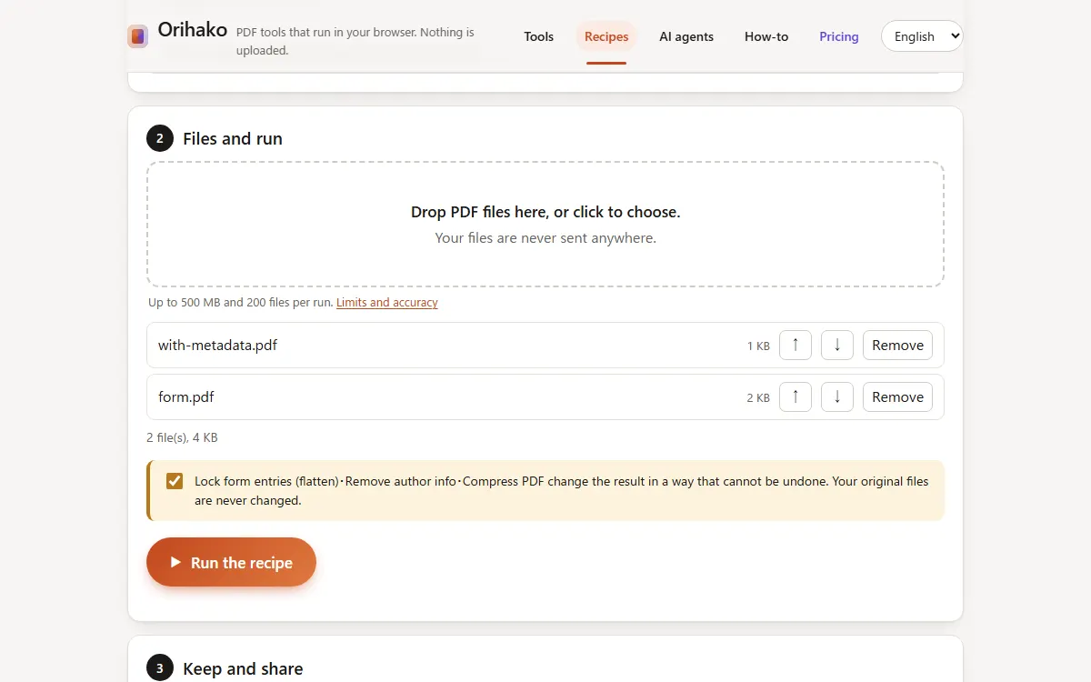 Files dropped, the confirmation box and the Run button