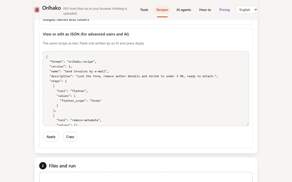 The recipe as JSON