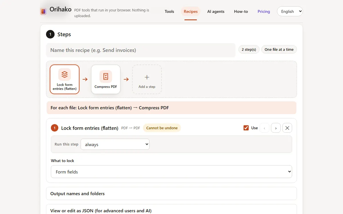 The recipe page with the recorded steps