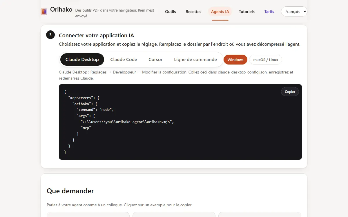 Le réglage pour Claude Desktop