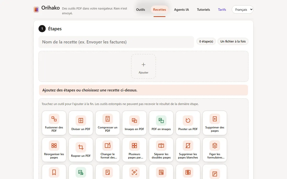 La palette d'outils sous les étapes