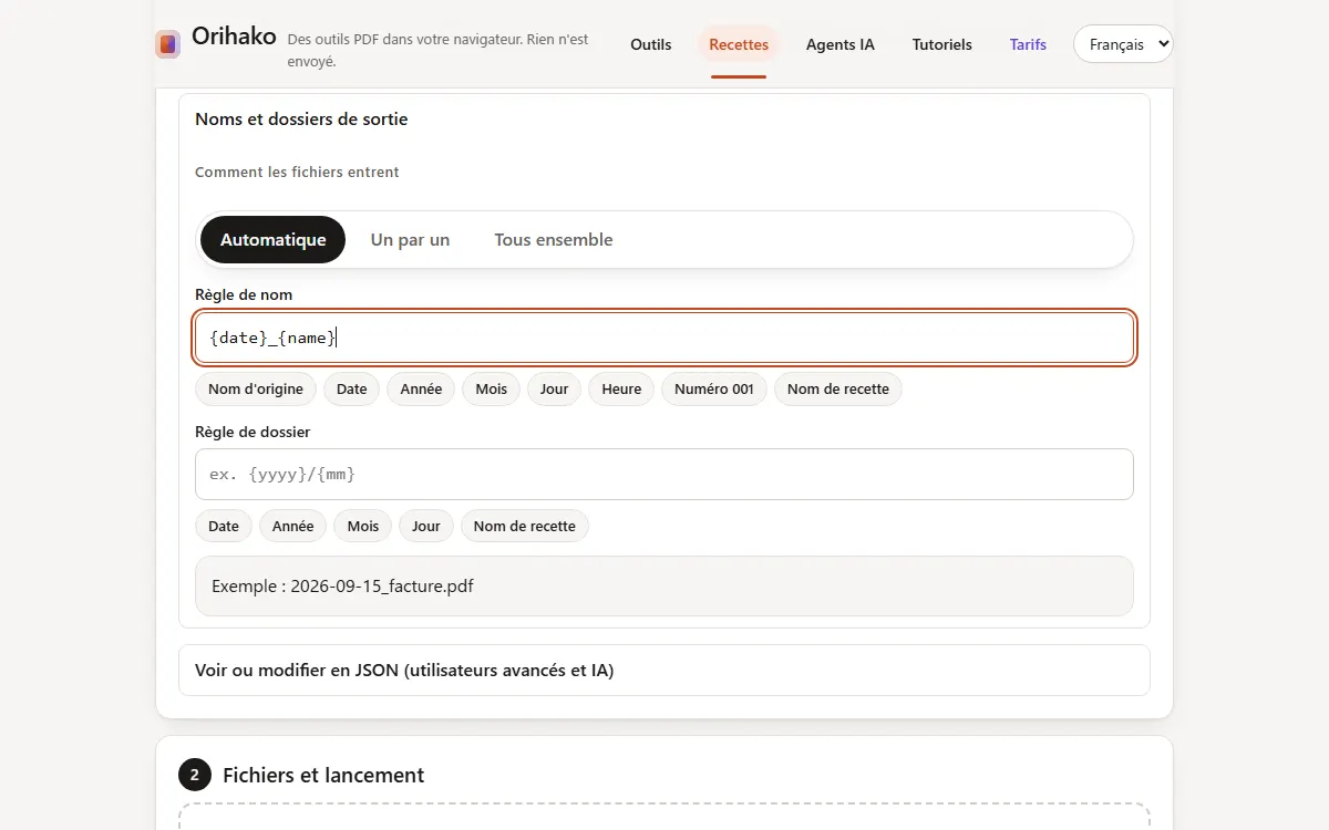 Les règles de nom et de dossier avec un exemple