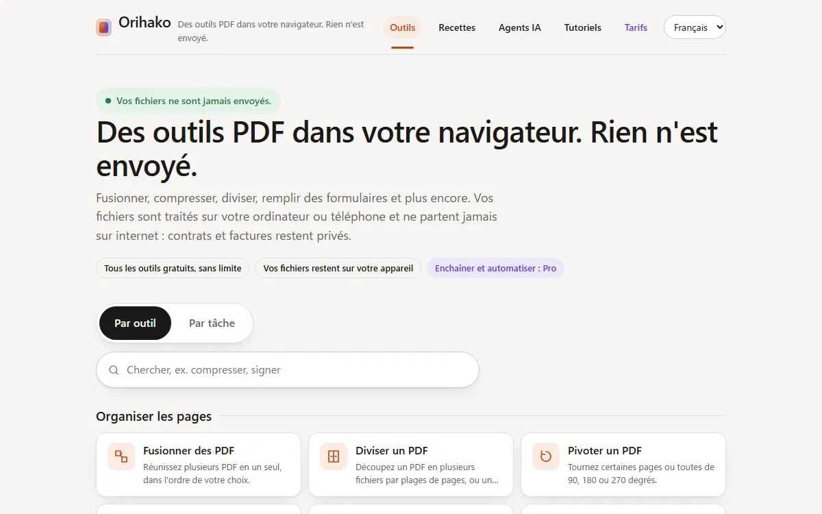 L'accueil avec les cartes d'outils