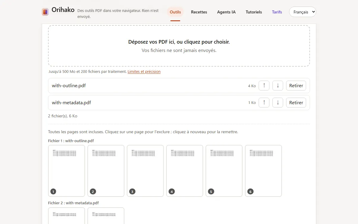 Une page d'outil avec deux PDF