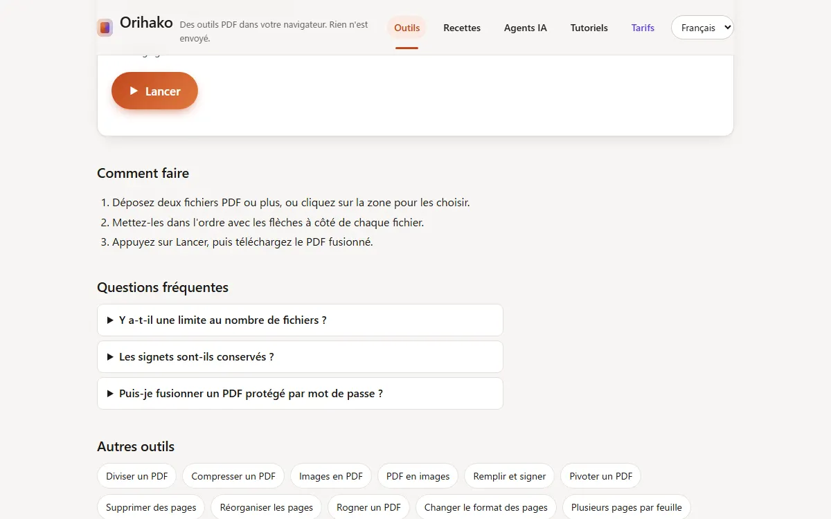 Les réglages et le bouton de lancement