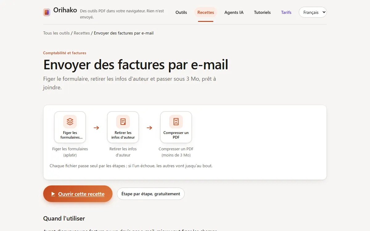 Une page de recette avec ses étapes