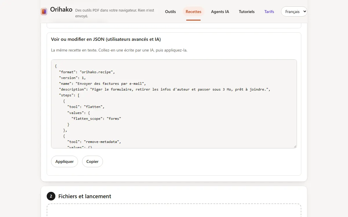 La recette en JSON